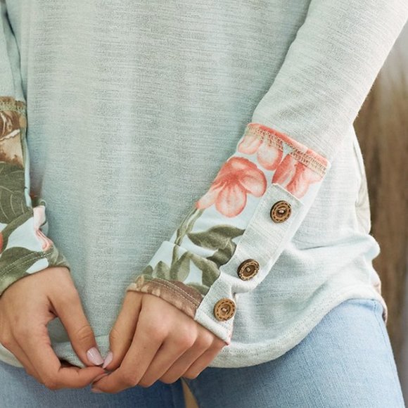 Long Sleeve Light Mint with Button Details on Cuff - Picture 2 of 4